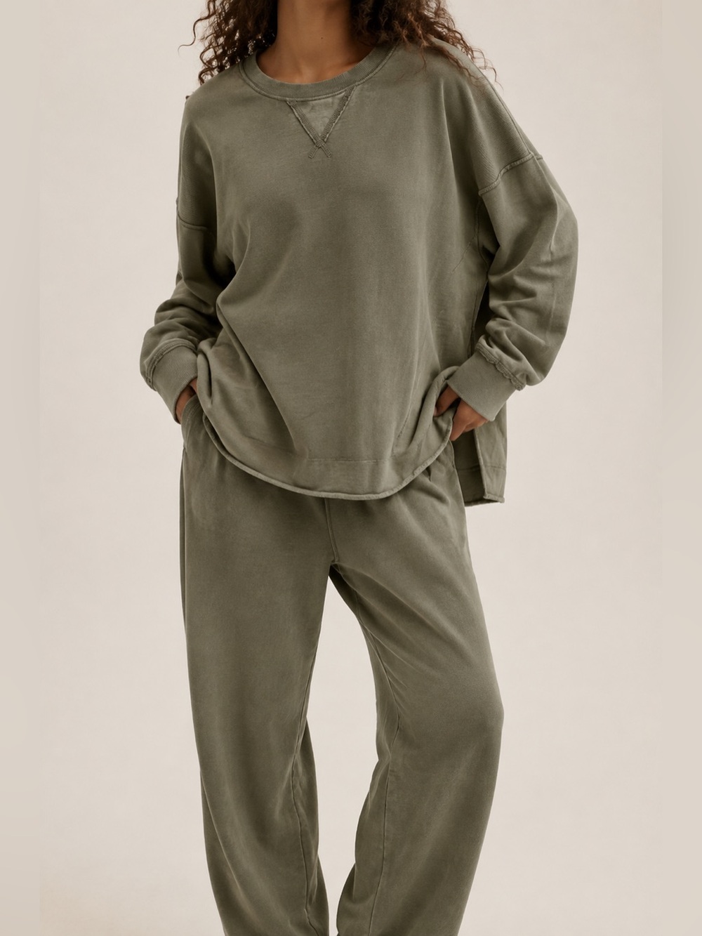 Aerie 100% cotton Oversized Raw-Hem Crewneck Sweatshirt